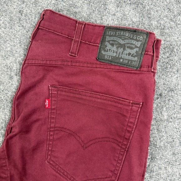 Levi's 511 Jeans W38xL30 Burgundy Slim Fit Performance Cotton Blend Men's - Picture 1 of 12
